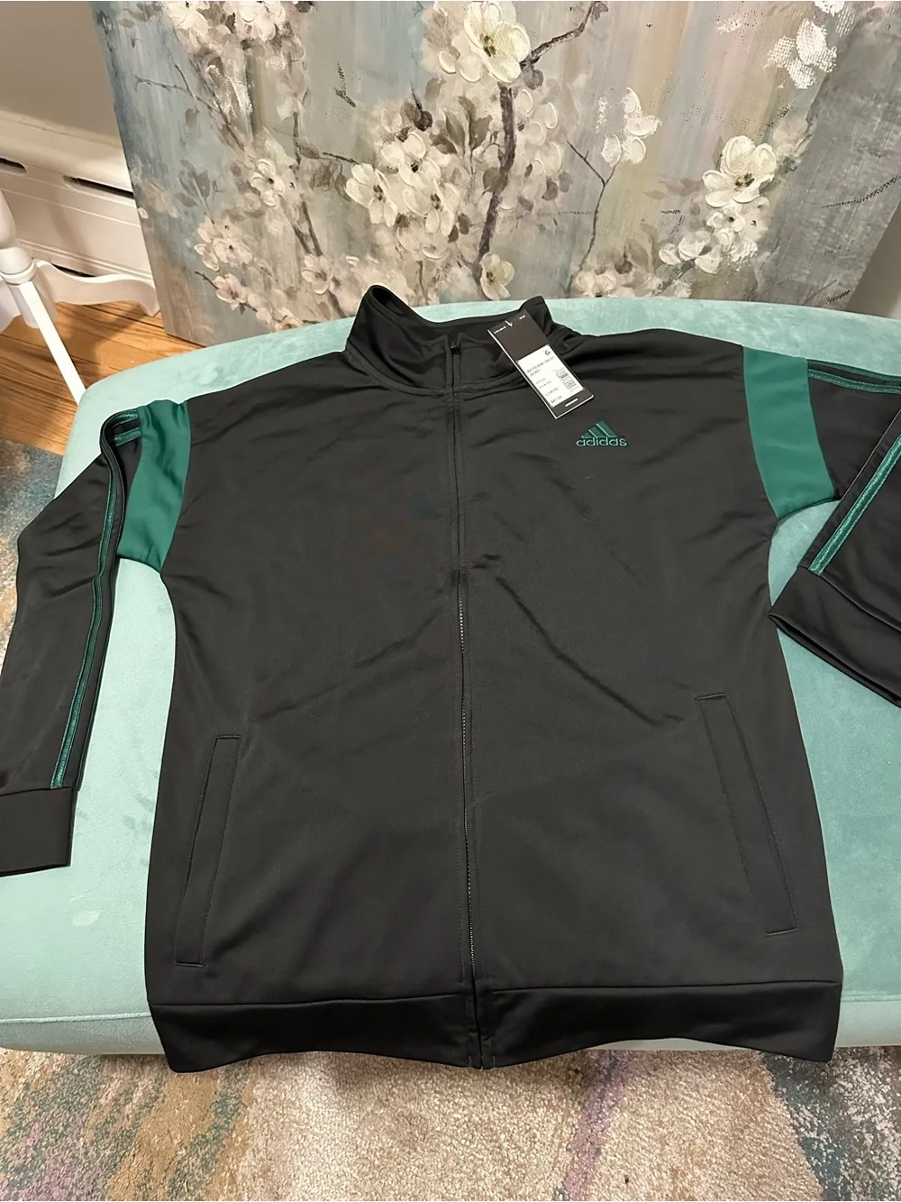 adidas Black and Green Full-Zip Track Suit Jacket and pants